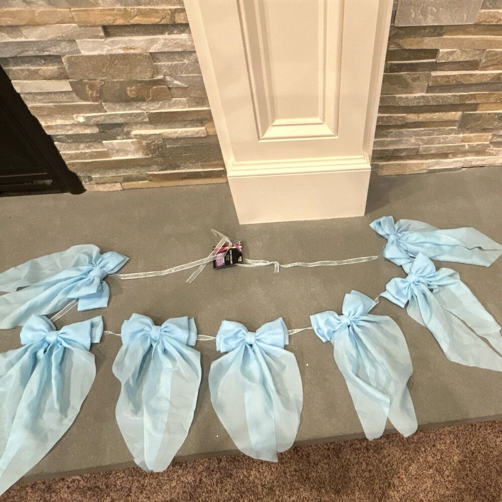 Brother Sister Design Studio Blue Solid Fabric Bow Garland 6 ft Party Decor